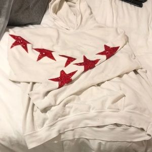 LF distressed hoodie with star rhinestone detail.